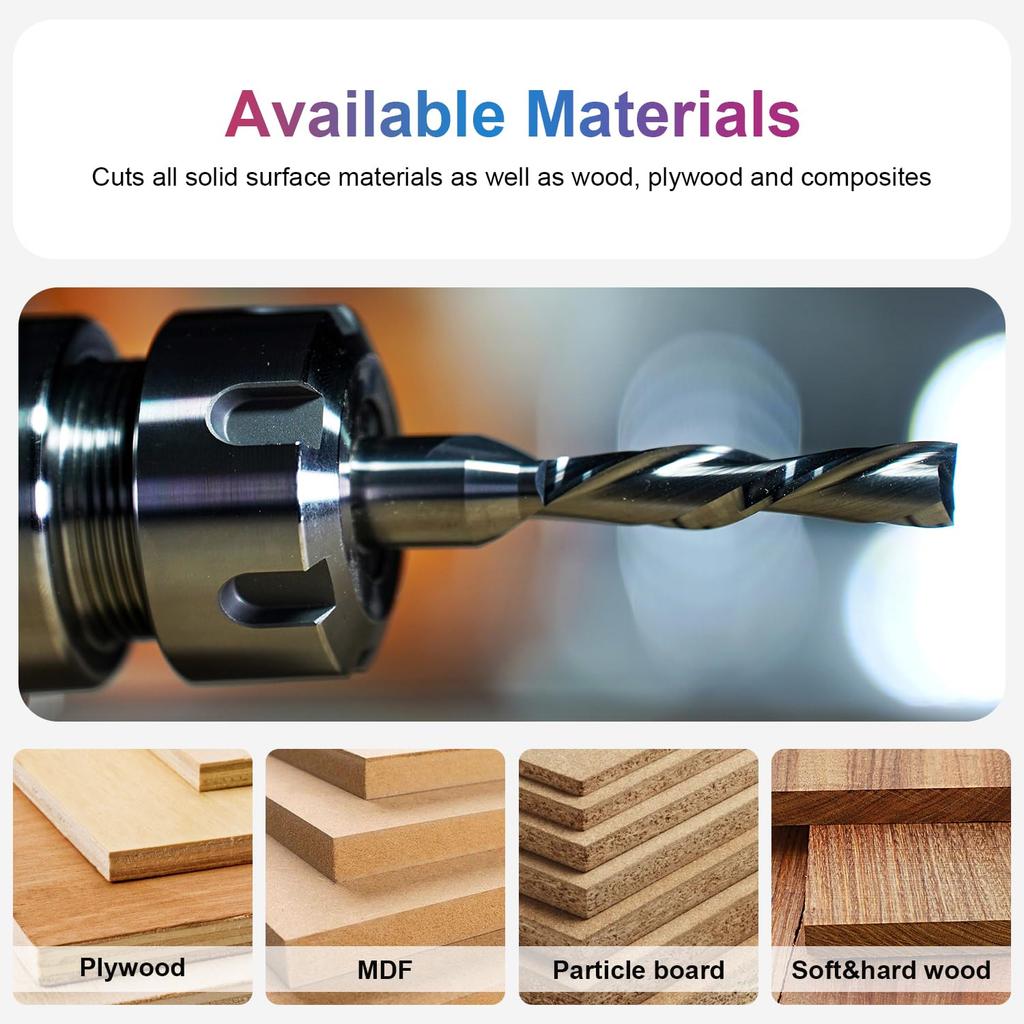 SpeTool Spiral Downcut Router Bits with 3/8 Inch Cutting Diameter, 4 Inch Extra Long HRC55 Solid Carbide CNC End Mill for Wood Small Cut, Carving