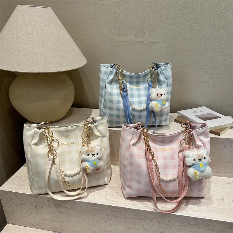 Pu Fashion Checkered Tote Bag With Zipper Closure For Daily Use