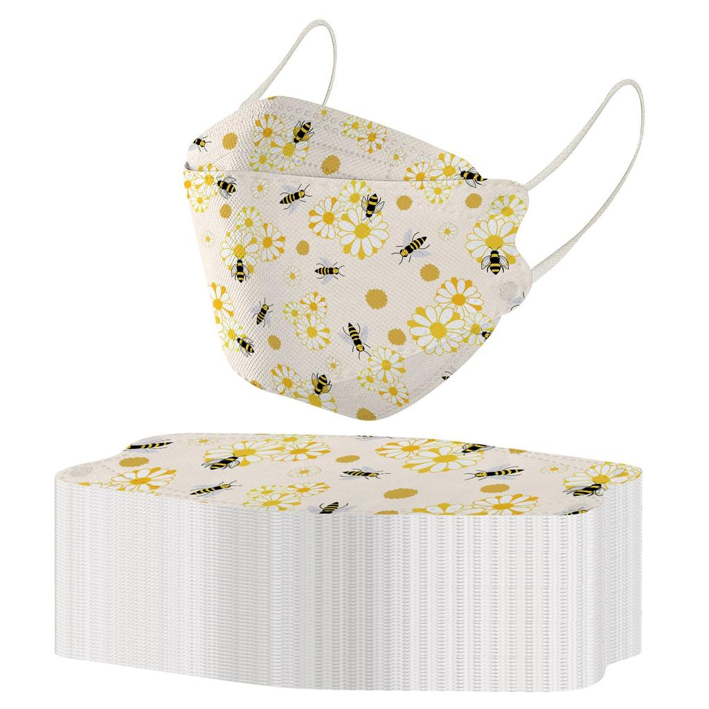 Adult's Disposable Unisex Bee Printed Outdoor Prevention Fish Mask Face 