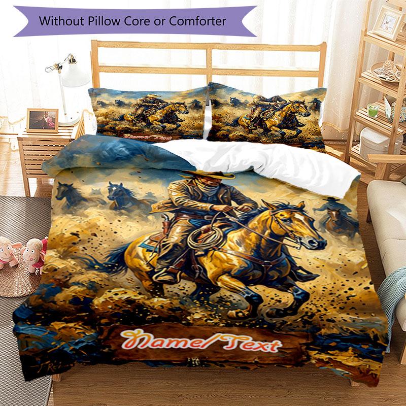 3PC Custom Name Rodeo Cowboy Adventure Bedding Set Printed  Bedding Set Duvet Cover Closure Includes 1 Duvet Cover & 33 Pillowcases for Bedroom