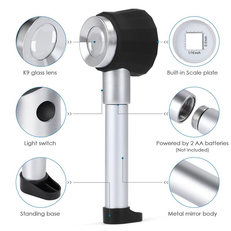 30X Handheld Metal Magnifiers Folding Magnifier Loupe Lens With LED Light Calibration Magnifying Glass For Jewelry Repair