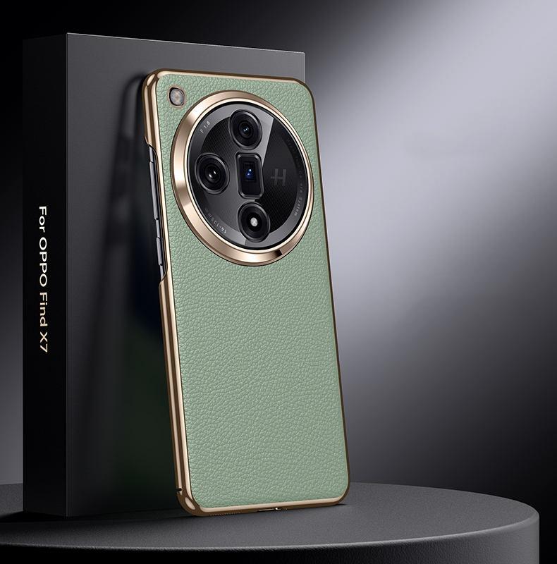 Luxury Genuine Leather Camera Lens Protection Back Case for Oppo Find X8 Pro / X7 X9 Ultra / X8 X7 Plating PC Bumper Cover