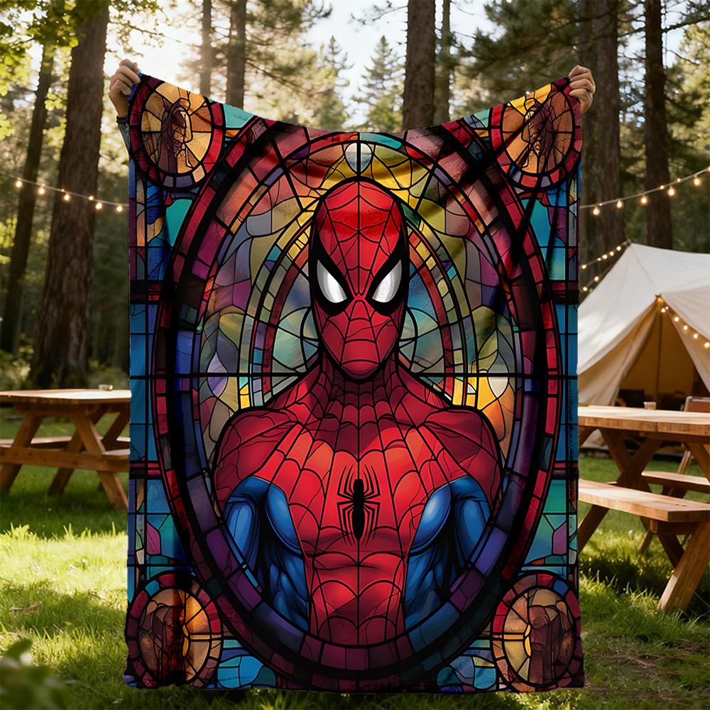 1PC Stained Glass SpiderMan Outdoor Blanket Lightweight Flannel, Soft & Warm, All-Season Use for Sofa, Outdoor, Camping, Living Room, Office36