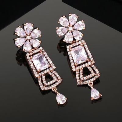 Women's Shimmering Zirconia Rose Gold Plated Drop Earrings