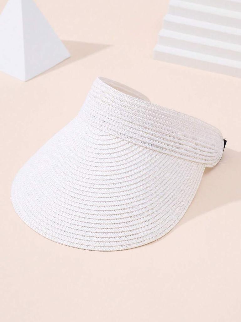 Womens Straw Visor Hat Wide Brim Rollable Foldable Summer Beach Sun Hat