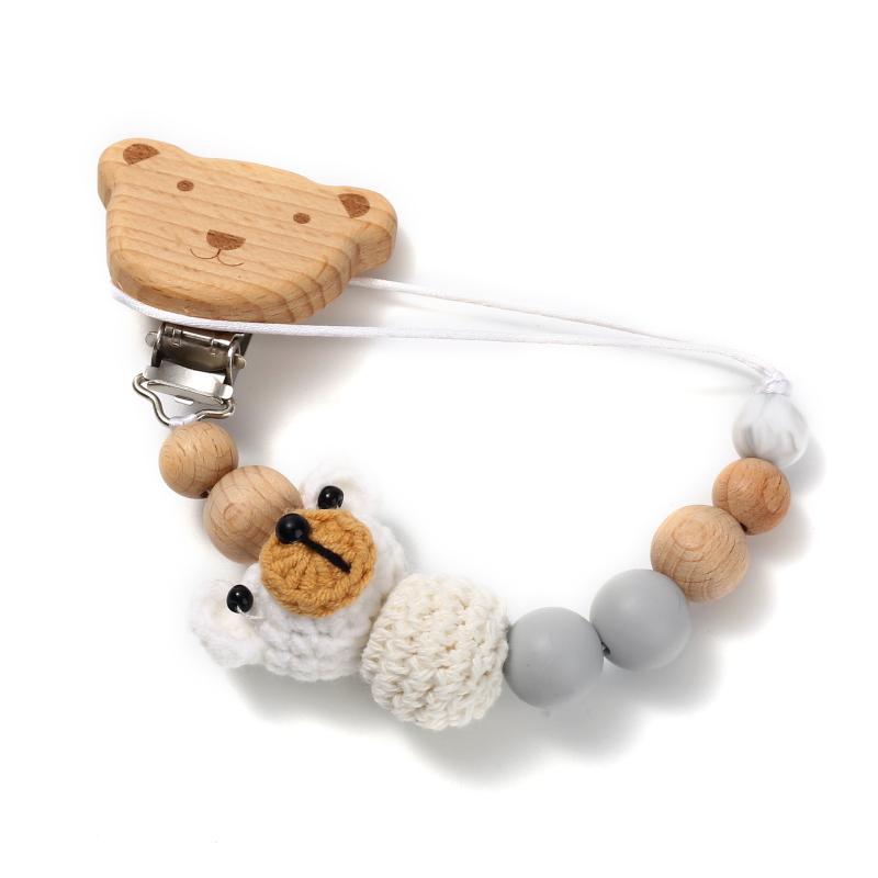 Baby Beech Wood Pacifier Clip Cartoon Animal Crochet Beads Silicone Nipple Chain For Teether Nursing Toys Baby Pacifier Chain