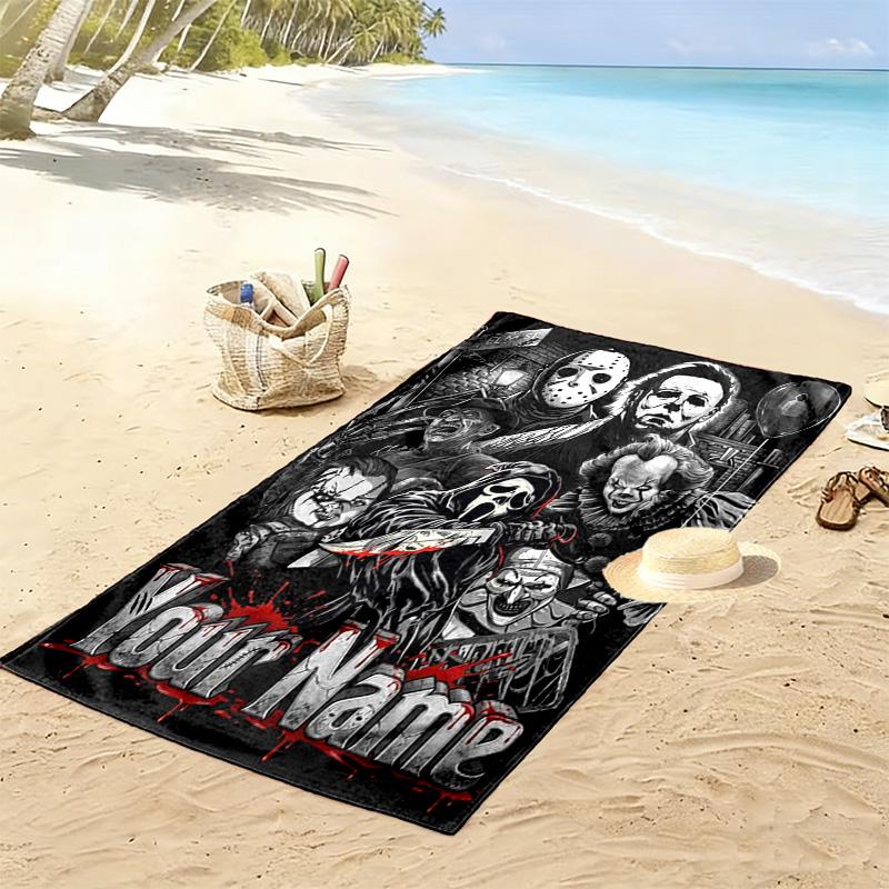 Name Custom Horror Themed Print Beach Towel, Large Soft Quick Dry Towel for Beach Camping Swimming
