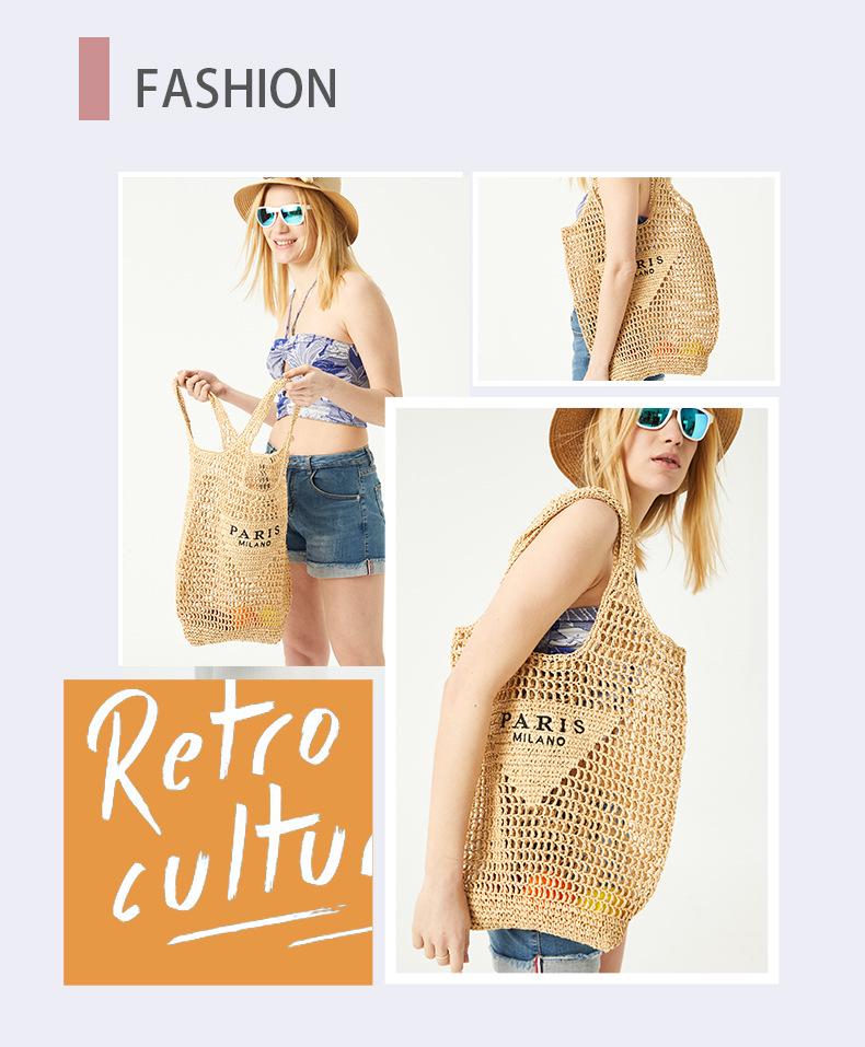 Custom Logo Women's Handmade Woven Paper Bag - Large Capacity Hollow Net Tote Handbag