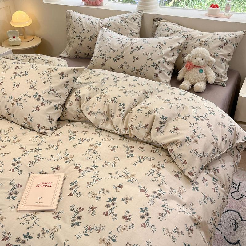 Vintage Floral Bedding Set Ins Single Double Size Duvet Cover No Filler Flat Sheet Pillowcase Soft Girls Home Bed Linens