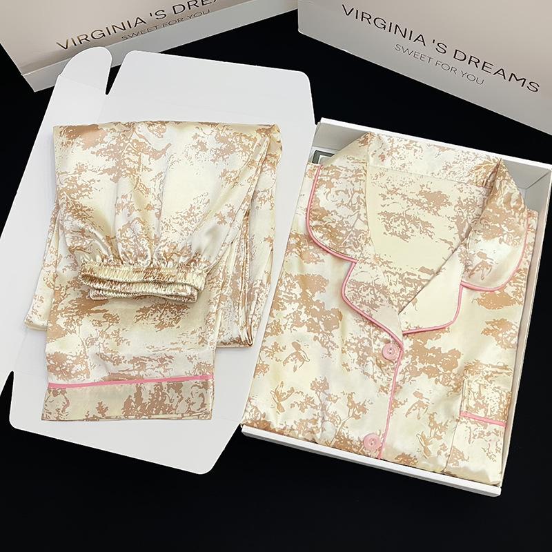 

Simple Long-Sleeved Pajamas Women S Spring And Summer New Girls High-End Home Clothes Trousers Set Real Shot 2XL