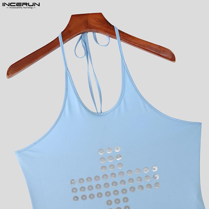 INCERUN Men Halter Sling Sleeveless Fitted Briefs Bodysuits One Piece Underwear Jumpsuits Party Wear