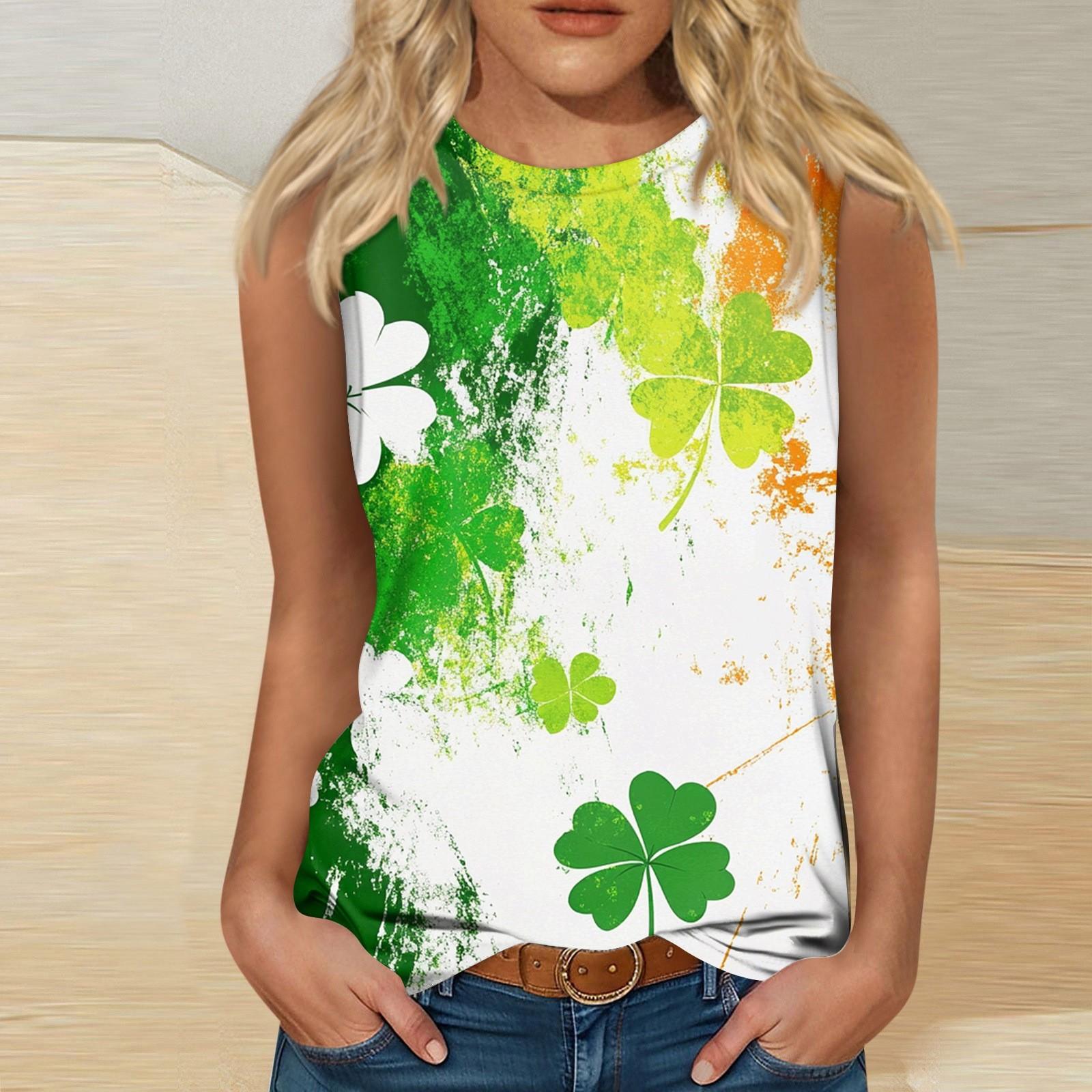 

Женская майка для девочек, повседневная майка с цветочным принтом, майки для женщин, свободный крой, топы без рукавов, струящиеся, St. Патрика XL белый
