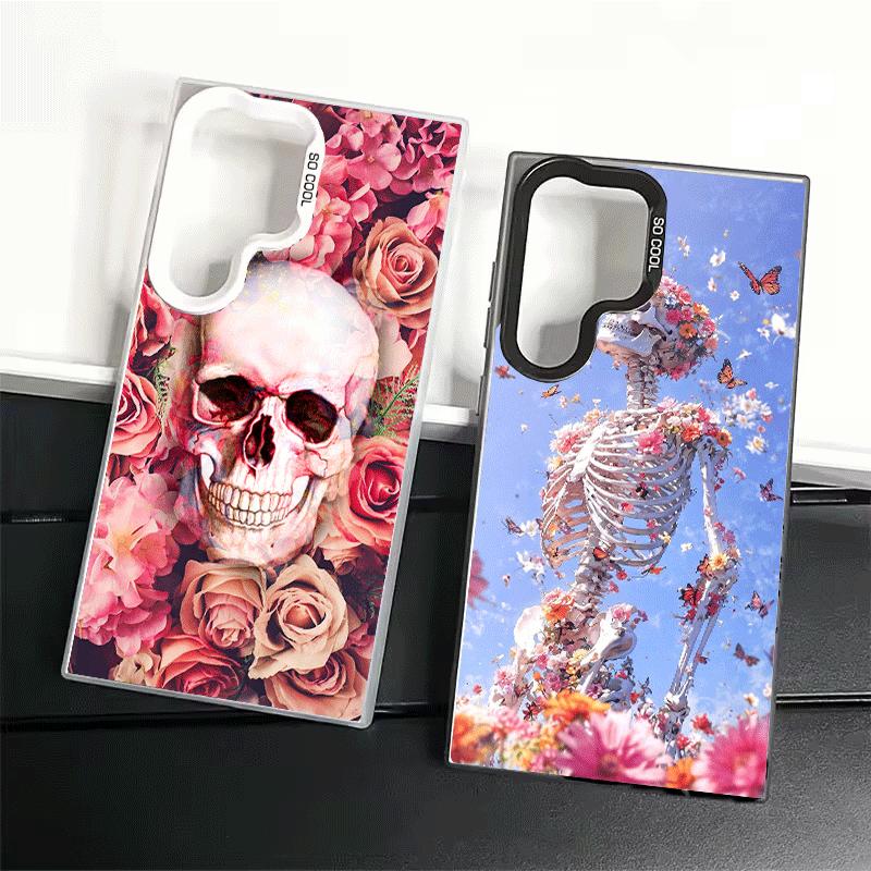 Floral Skull Flower Skeleton Shockproof Phone Case for Samsung Galaxy S26 Edge S25 Ultra S24 FE S23 Plus S21 Cover Anti Fall Fun