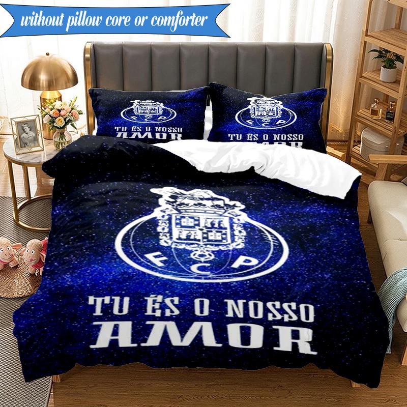Set Biancheria da Letto Morbido Stampato Design FC Porto 3 Pezzi, Include 1 Federa Copripiumino e 2 Federe Federe Perfetto per Camera da Letto, Dormitorio, Regalo per Fan