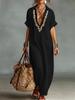 2026 Spring/Summer Loose Pocket Lapel Cotton Linen Dress - European & American Style