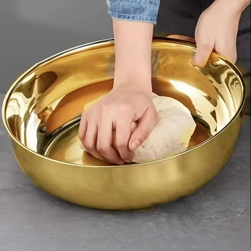 Golden Stainless Steel Mixing Bowl - Corrosion-resistant, Suitable for Kneading Dough, Eating Noodles, and Cleaning Vegetables