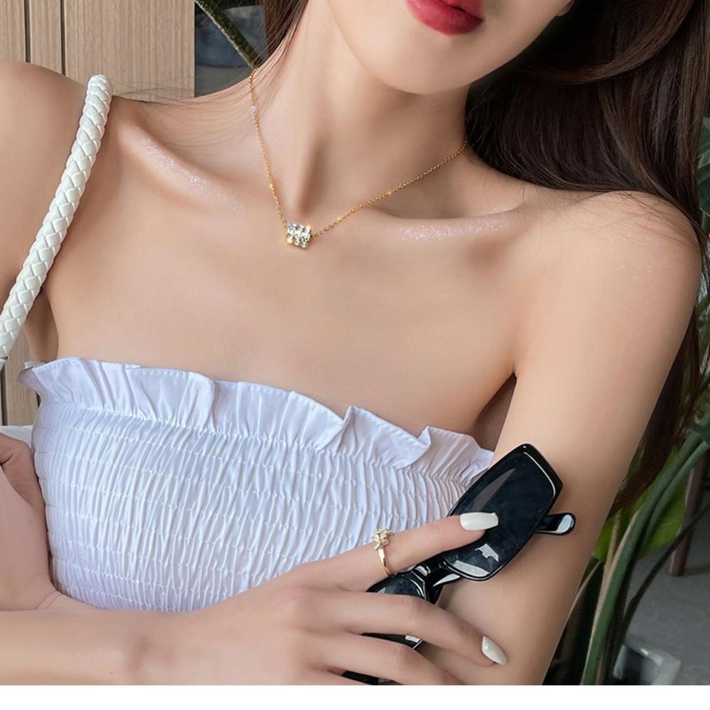 Stainless Steel Waterproof Gold-Plated Small Waist Pendant Necklace for Women Fashion Temperament Zircon Clavicle Chain Jewelry