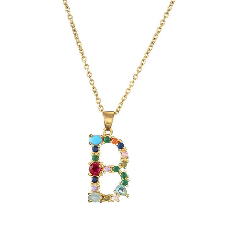 Colourful Crystal CZ 26 Capital Initial Letters Pendant Necklace For Women Gold Pendant Necklace Initial Jewelry