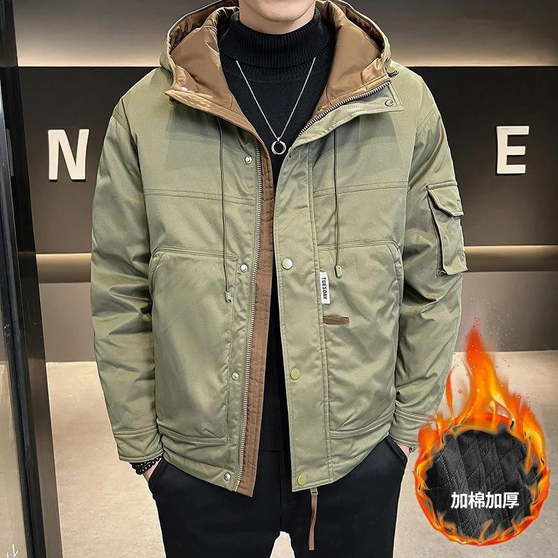 

Cotton-Padded Jacket Casual Thicken Warm Large Size Outwear Men Coat Autumn Winter New Korean Style Trendy Hooded Male Down M-38-48KG