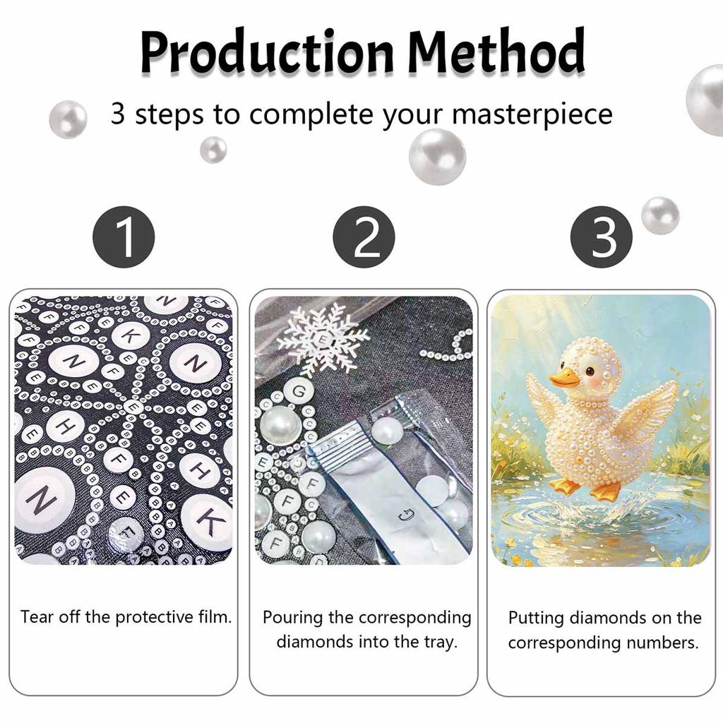 DIY 5D Pearl Bead Painting Kit with Frame Cute Pearl Duck Design Shiny Canvas Art for Bedroom Wall Decor and Gift Collection Display Craft