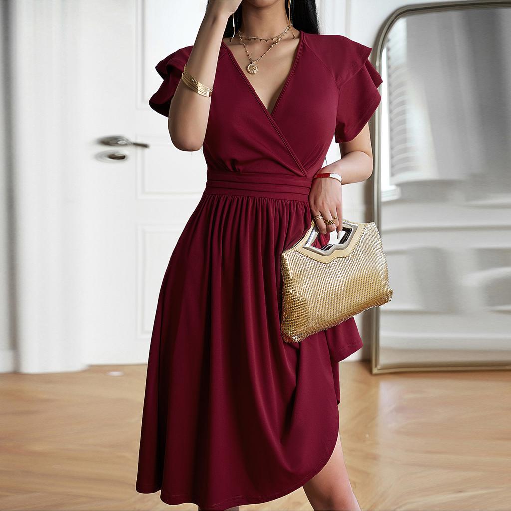 Women's Casual Fashion V-neck Short Sleeve Retro Retro Dress
