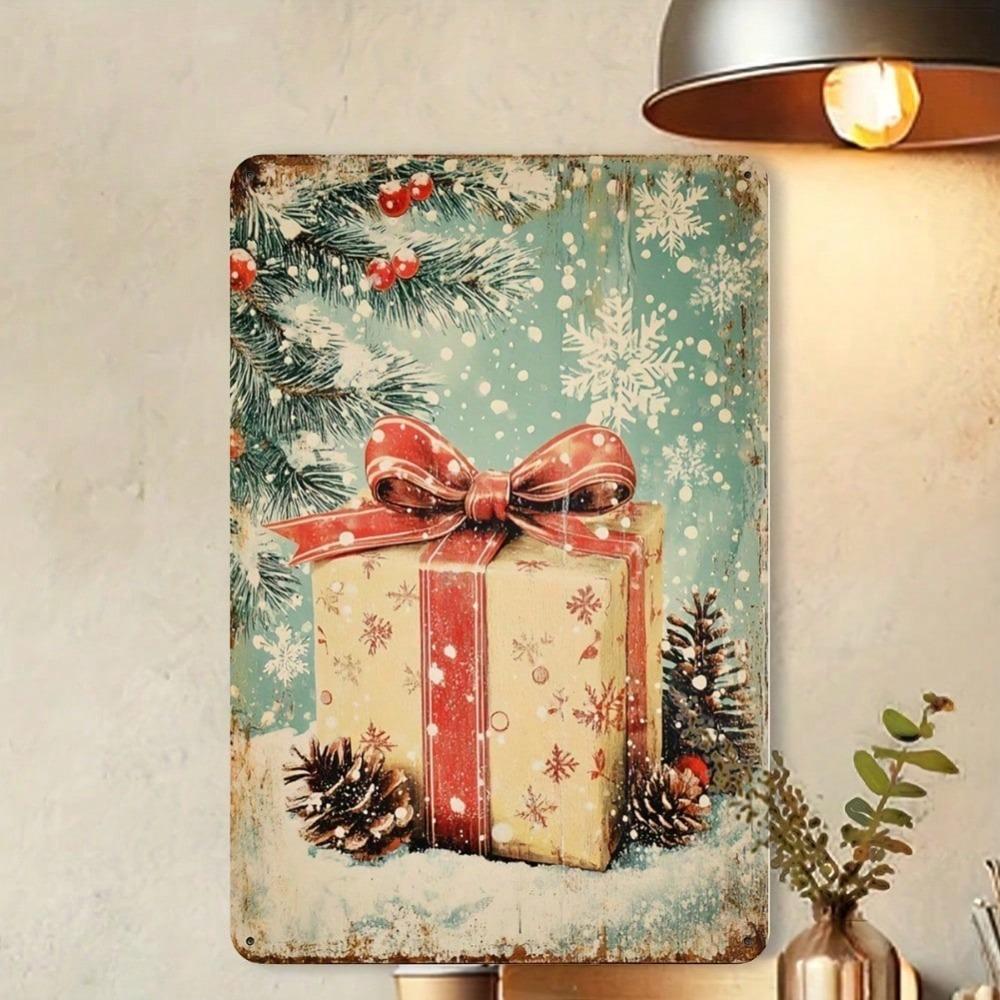 2D Merry Christmas Vintage Tin Sign 8x12 Inch Retro Metal Poster Wall Art Home Bar Cafe Garage Decor Pre Drilled Hanging
