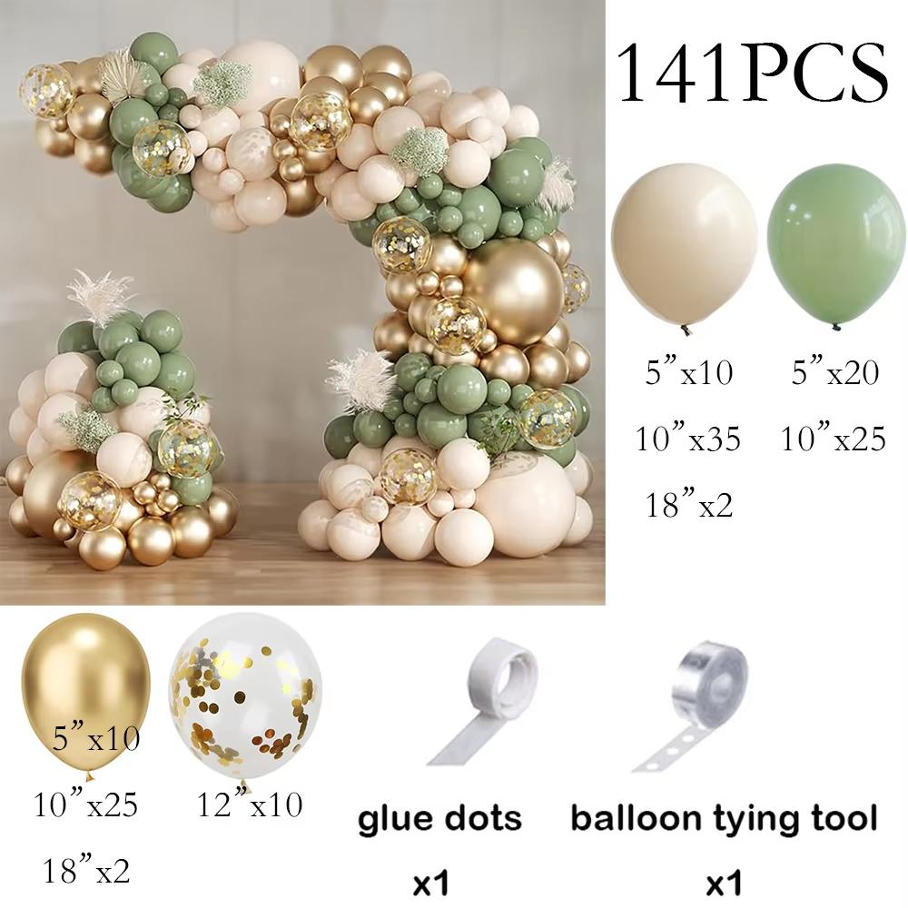 Green Balloons Arch Sage Green White Sand Gold Confetti Latex Ballon Garland Birthday Party Wedding Graduation Decoration Globos