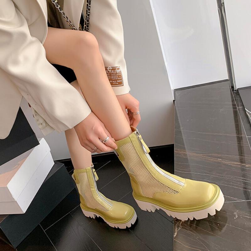 Stivali Estivi Donna Scarpe con Plateau Moda Rete Giuntura Designer Stivaletto Calzature Femminili