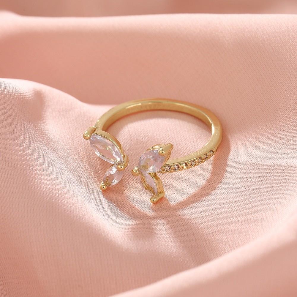 Light Luxury Butterfly Opening Ring Exquisite Crystal Ring Sweet Zircon Butterfly Ring Daily
