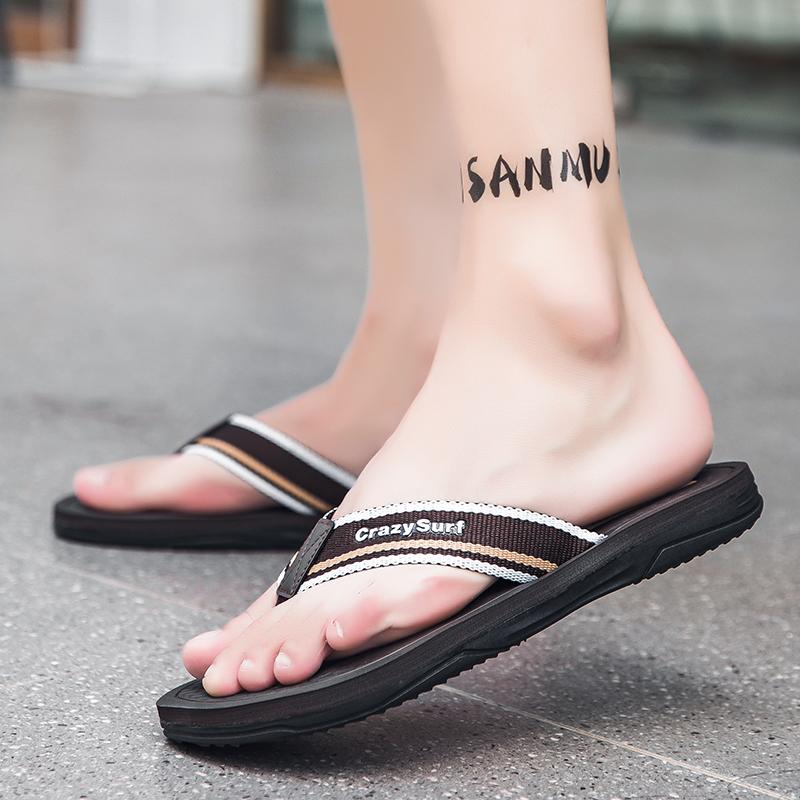 New Summer Men's Flip-flops Size 40-45 Simple Versatile Mixed Color Striped Slippers Outdoor Non-slip Comfortable Male Sandals