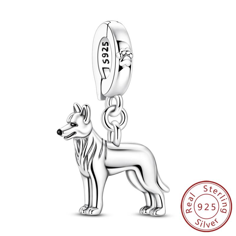 925 Silver Teddy Poodle Dog Cat Charms Beads Pendant Universal Buckle Fit Bracelet DIY Jewelry Gift