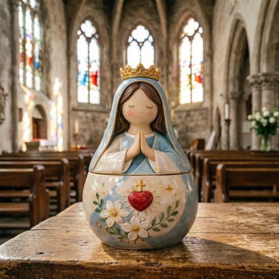 Mini Prayer Figure Jewelry Box Resin Handmade Mary Virgin Jesus Praying Christian Keepsake Box Catholic Gift for Men Women