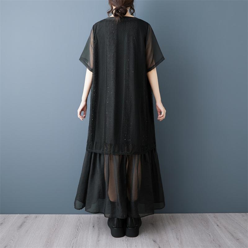 Short Sleeve plus size mesh vintage new in dresses for women casual loose long summer Dress