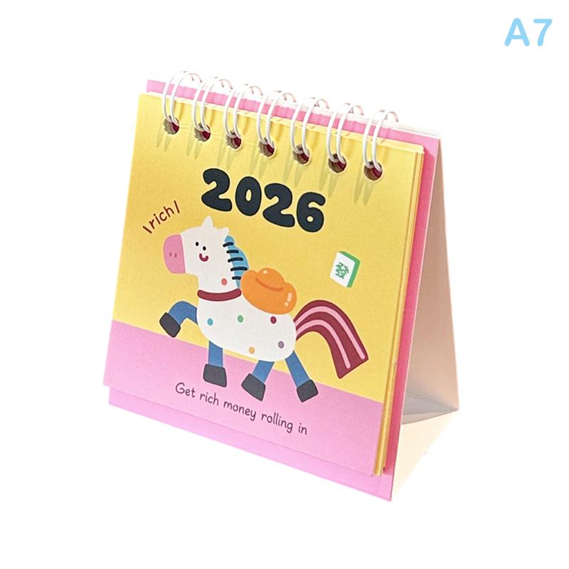 2026 Horse Year Mini Desk Calendar Cartoon Portable Coil Monthly Calendar Planner Office And Home Decor New Year'S Present
