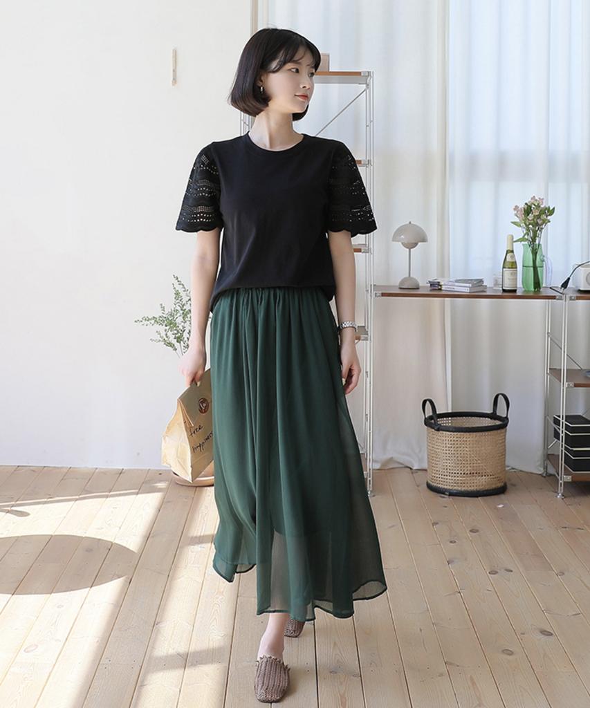 Ppaeppae See-Through Banding Long Skirt