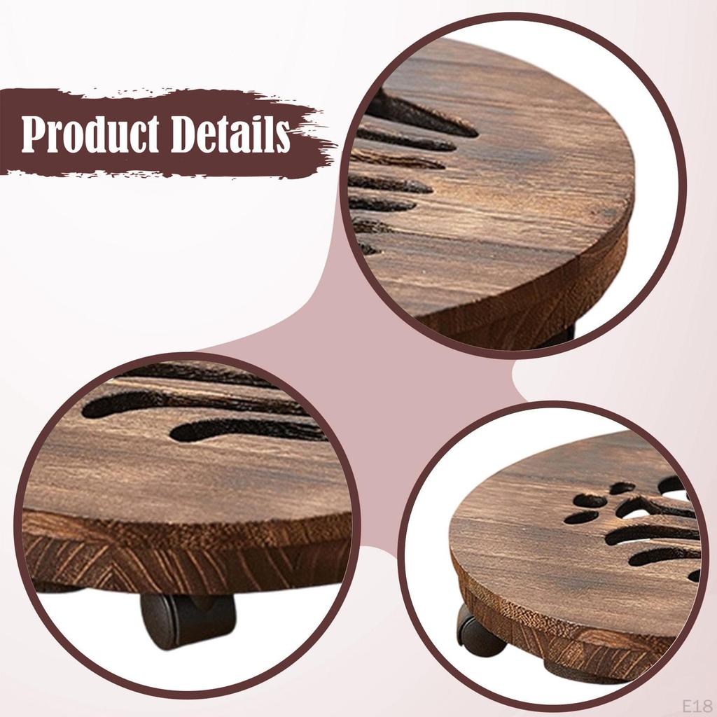 Movable Plantpot Tray Rolling Plant Stand Planter Pot Trolley Wooden Base Easy to Move Houseplants