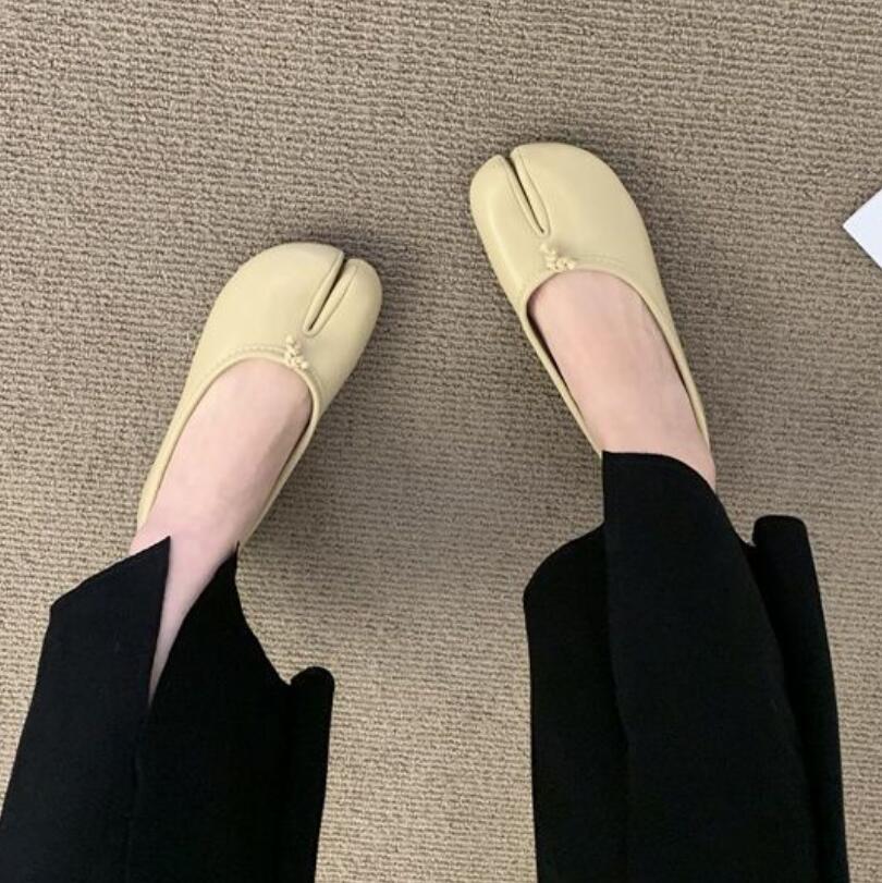 Japanese Trotter Flats Shoes Ladies Bowknot Tabi Ninja Loafers Cozy Split Toe Mary Janes Woman Barefoot Ballet Flats Moccasins