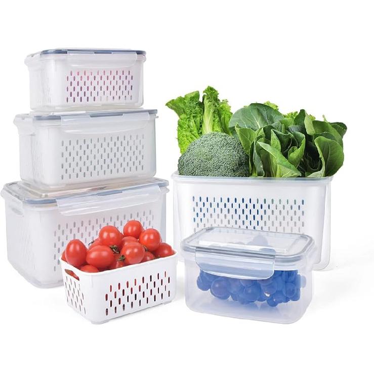 Fruit Vegetable Storage Containers for Fridge,3 PCS Produce Saver Containers for Refrigerator Organizer Bins,Plutuus BPA Free Plastic Produce Keepers