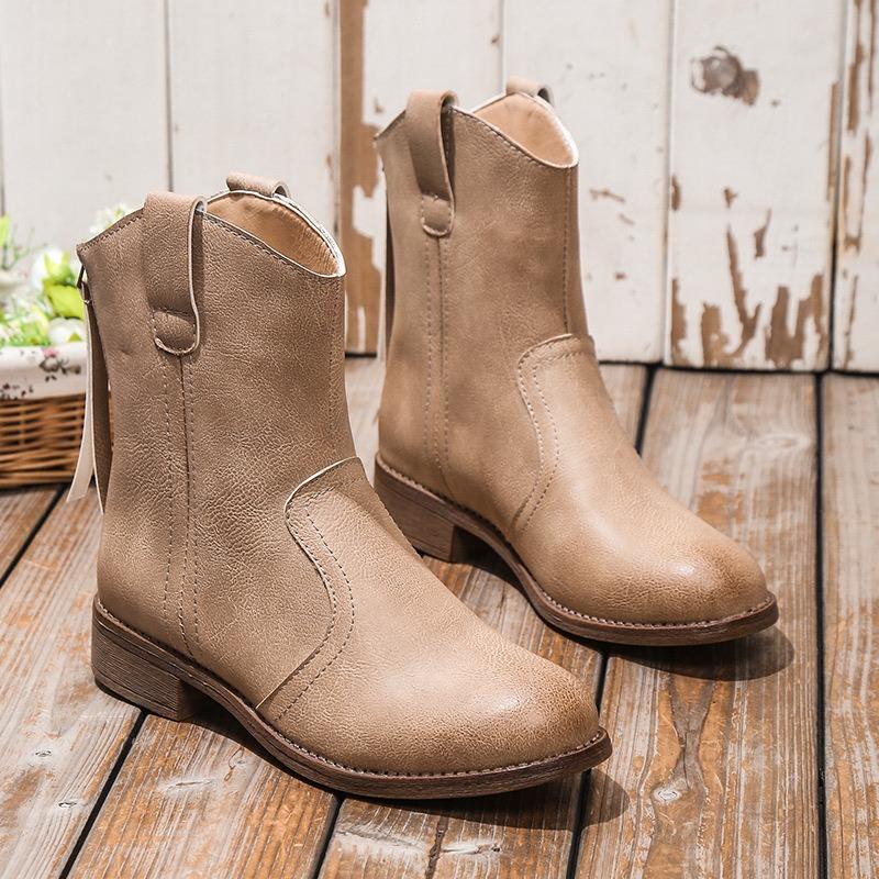Herbst und Winter Große Größe Mittelhoher Absatz Grober Absatz Martin Stiefel Damen Quaste Niedriger Absatz Grober Absatz Ritterstiefel