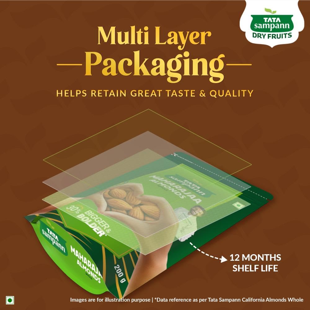 TATA Sampann Maharajaa Almonds Whole 200g Bigger & Bolder Premium Badam Rich In Protein Magnesium Phosphorus Perfect for Healthy Snacking