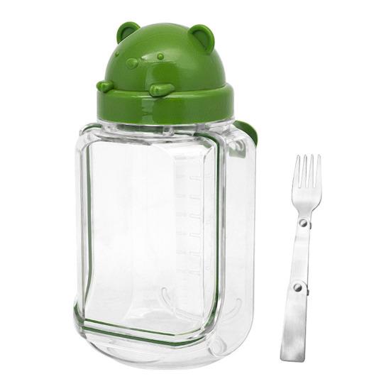Bärenförmiges Salatglas mit integriertem Löffel Tragbarer Kunststoffbehälter für Overnight Oats Obst Auslaufsicherer Transparenter Salatbehälter