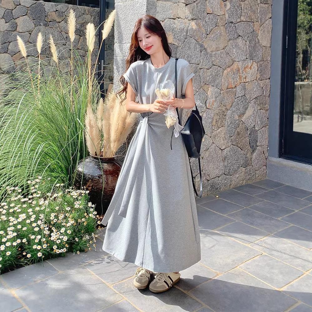 Niche Design Dress Women's Medium and Long Summer Large Size Fat MM French Thin Pendant T-shirt Skirt
