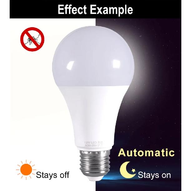 VzzUoo LED E27 Light Control Sensor Light Bulb 12W 9W 7W AC85-265V Day Night Light Auto ON OFF Patio Porch Smart Lamp For Garden
