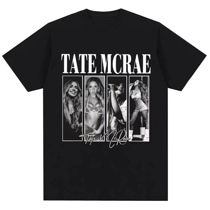 Vintage Tate McRae Signature Print T Shirt Streetwear The World Tour 2025 Fashion Tshirts Cotton Oversized Women T Shirts