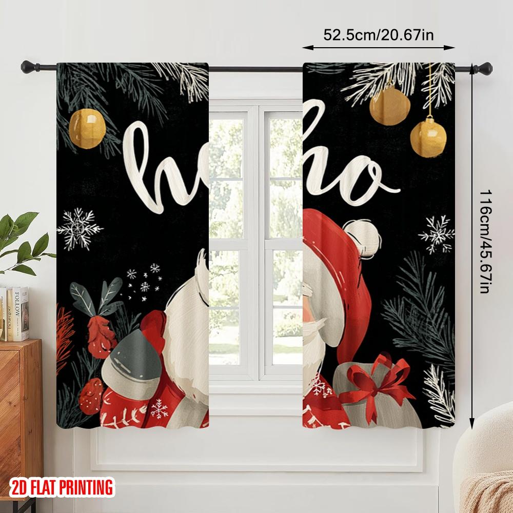 2pcs,2D Plane Printing Creative Curtains HO HO HO Santa Claus Versatile Polyester Fabric (without Rod) Versatile All for Living