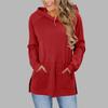 Women's Fashionable Solid Color Hoodie With Shoulder Wiping, Long Sleeved Pockets, Slit Hem, Hoodie Top