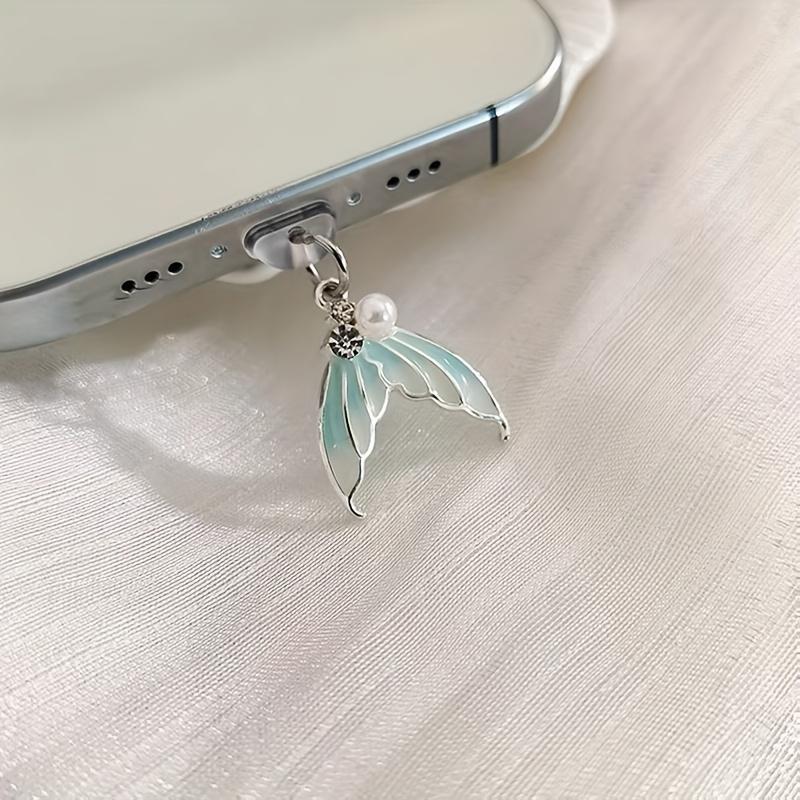 

Заглушка от пыли в виде хвоста русалки, элегантный жемчужный акцент, для устройств iPhone и Type-C, с защитным колпачком For Type C