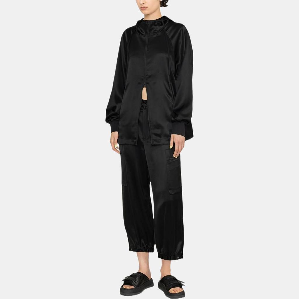 Y-3 Einfarbig Taille gerafft Mehrere Taschen Lässige Lange Hosen Damen Hosen Schwarz H63038