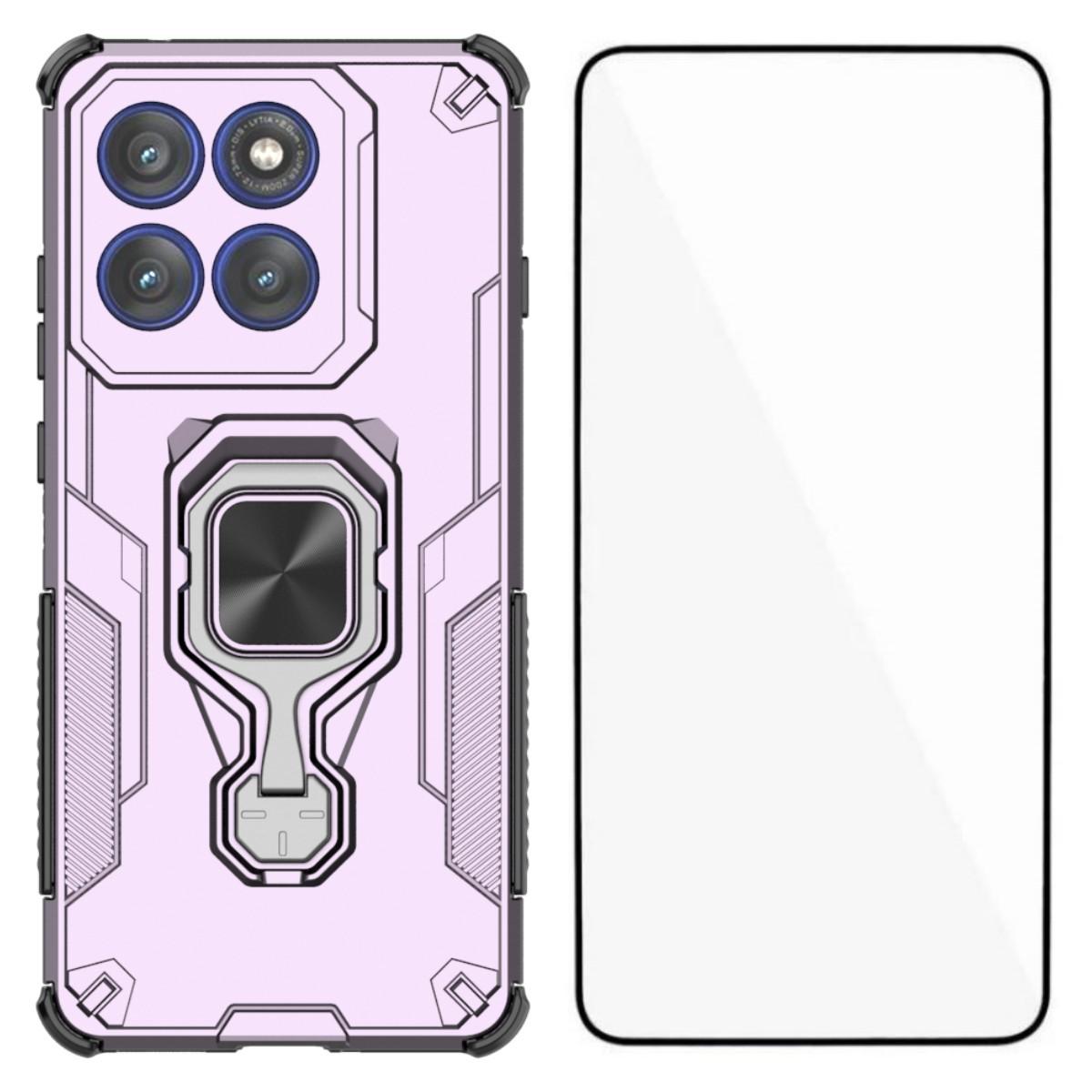 

Для Motorola Edge 60 Pro 5G Чехол для телефона WANLONFENG PC TPU Задняя крышка Подставка с закаленным стеклом Purple