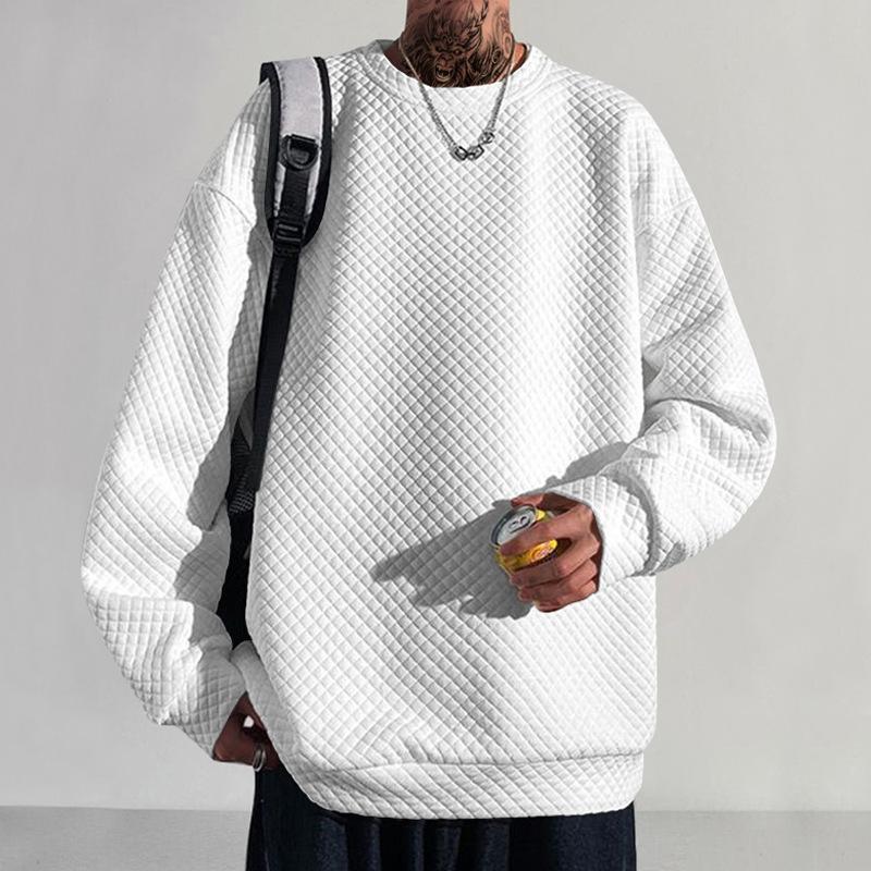 Spring men's trend small checkered round neck pullover casual loose knitted long-sleeved top men